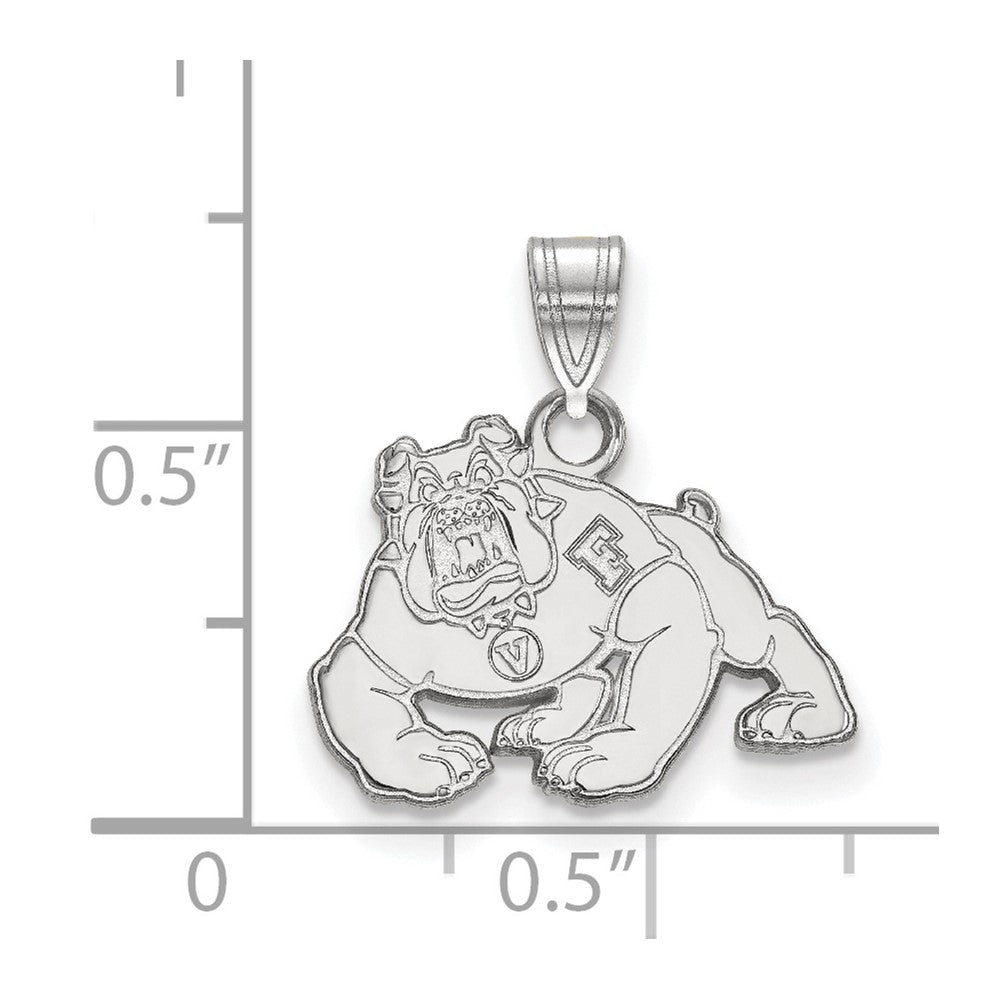 Sterling Silver Rhodium Plated Logoart California State University Fresno Bulldog Small Pendant