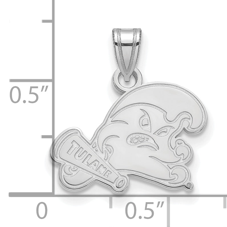 Sterling Silver Rhodium Plated Logoart Tulane University Small Pendant