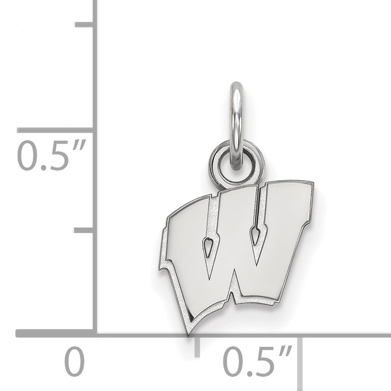 Sterling Silver Rhodium Plated Logoart University Of Wisconsin Letter W Extra Small Pendant