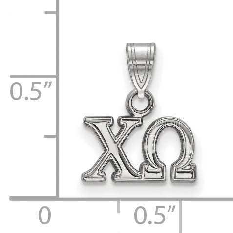 Sterling Silver Rhodium Plated Logoart Chi Omega Sorority Greek Letters Small Pendant