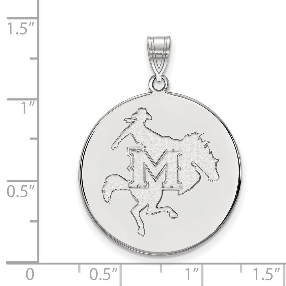 Sterling Silver Rhodium Plated Logoart Mcneese State University Extra Large Disc Pendant