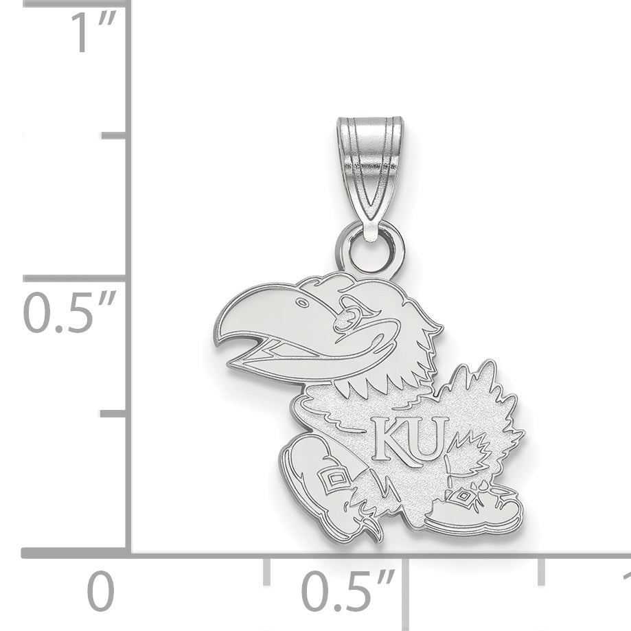 Sterling Silver Rhodium Plated Logoart University Of Kansas Jayhawk Small Pendant