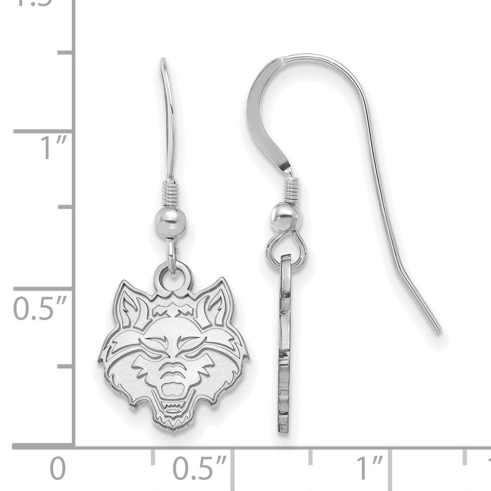 Sterling Silver Rhodium Plated Logoart Arkansas State University Wolf Small Dangle Wire Earrings