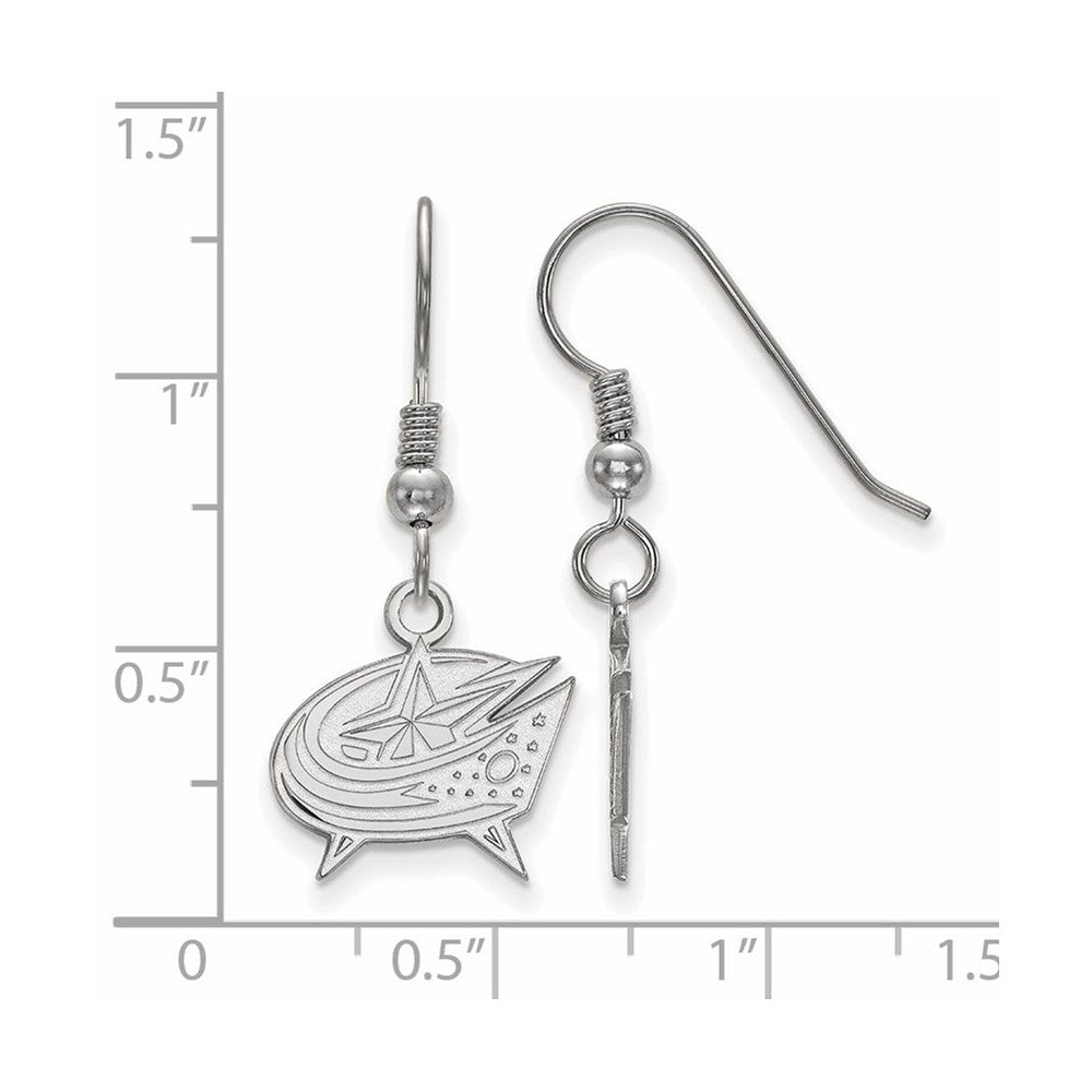 Sterling Silver Rhodium Plated Nhl Logoart Columbus Blue Jackets Small Dangle Earrings