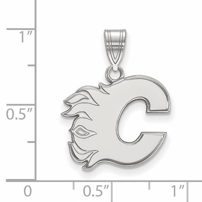 Sterling Silver Rhodium Plated Nhl Logoart Calgary Flames Letter C Medium Pendant