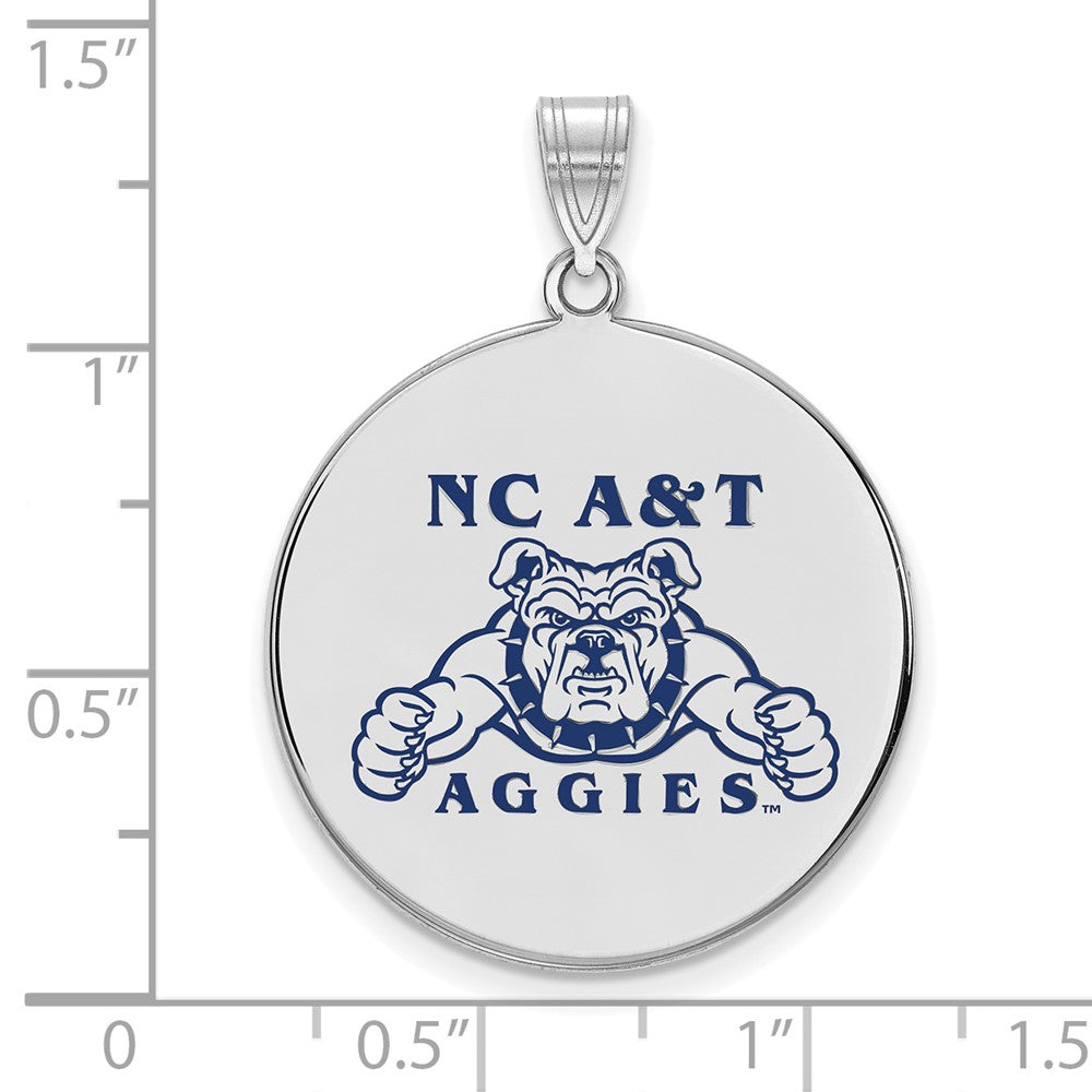 Sterling Silver Rhodium Plated Logoart North Carolina A And T Aggies Extra Large Enameled Disc Pendant