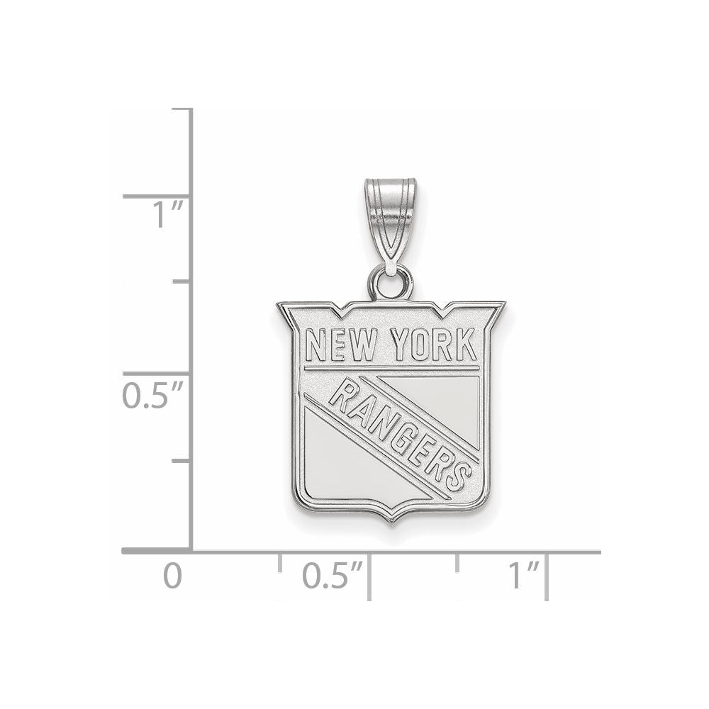 Sterling Silver Rhodium Plated Nhl Logoart New York Rangers Medium Pendant