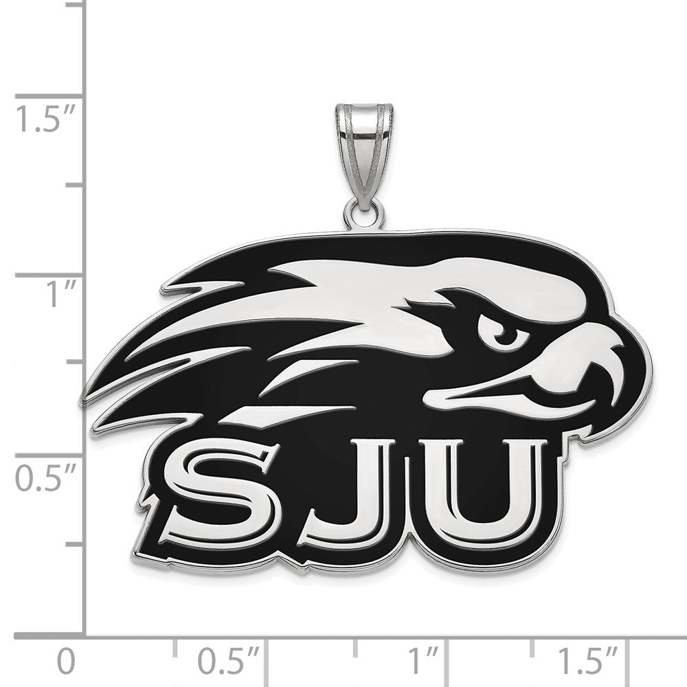 Sterling Silver Rhodium Plated Logoart St Joseph'S University Hawks Extra Large Enameled Pendant