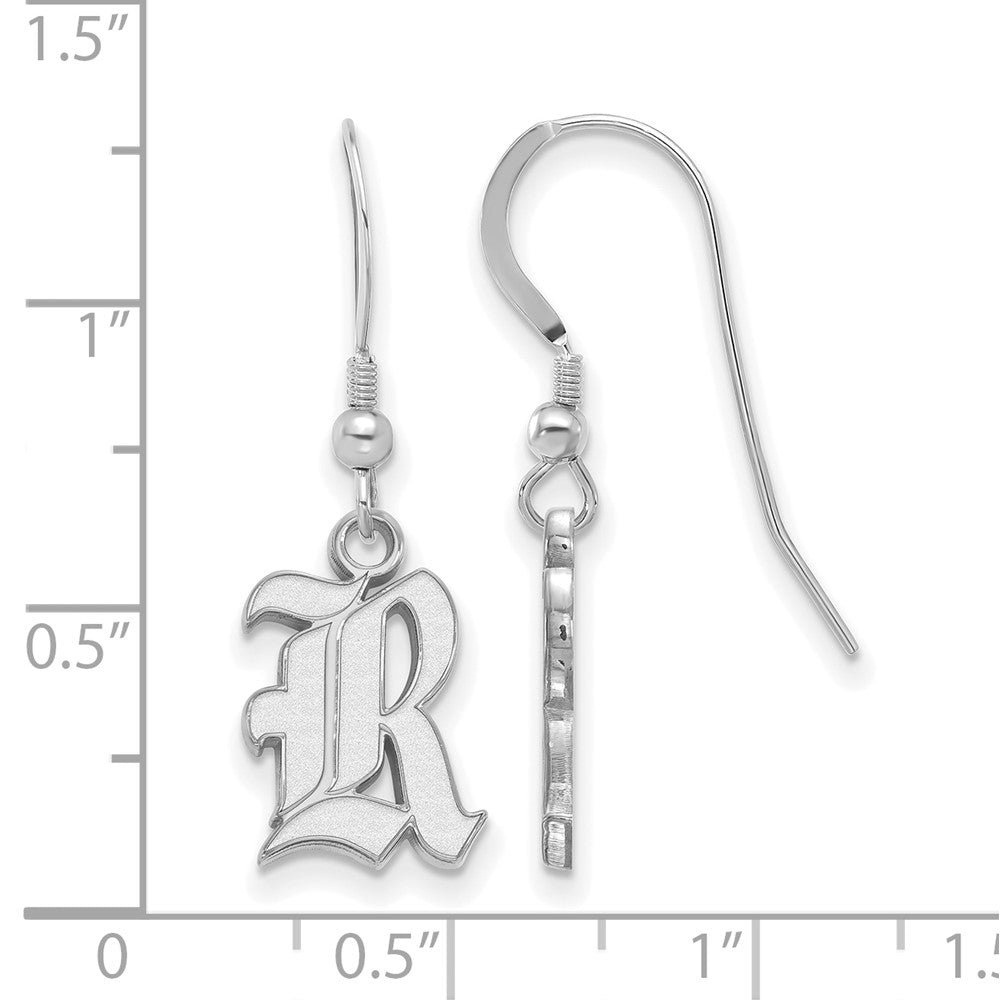 Sterling Silver Rhodium Plated Logoart Rice University Letter R Small Dangle Wire Earrings