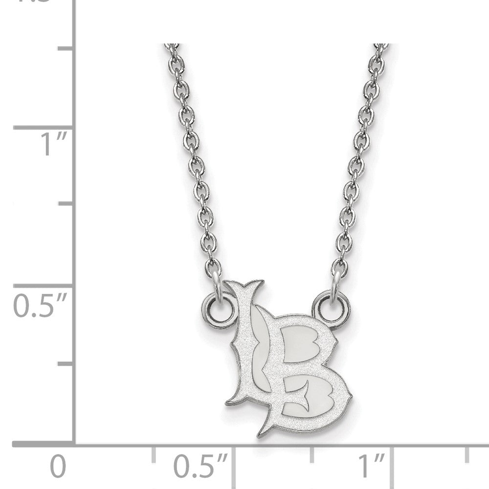 Sterling Silver Rhodium Plated Logoart California State University Long Beach L B Small Pendant 18 Inch Necklace