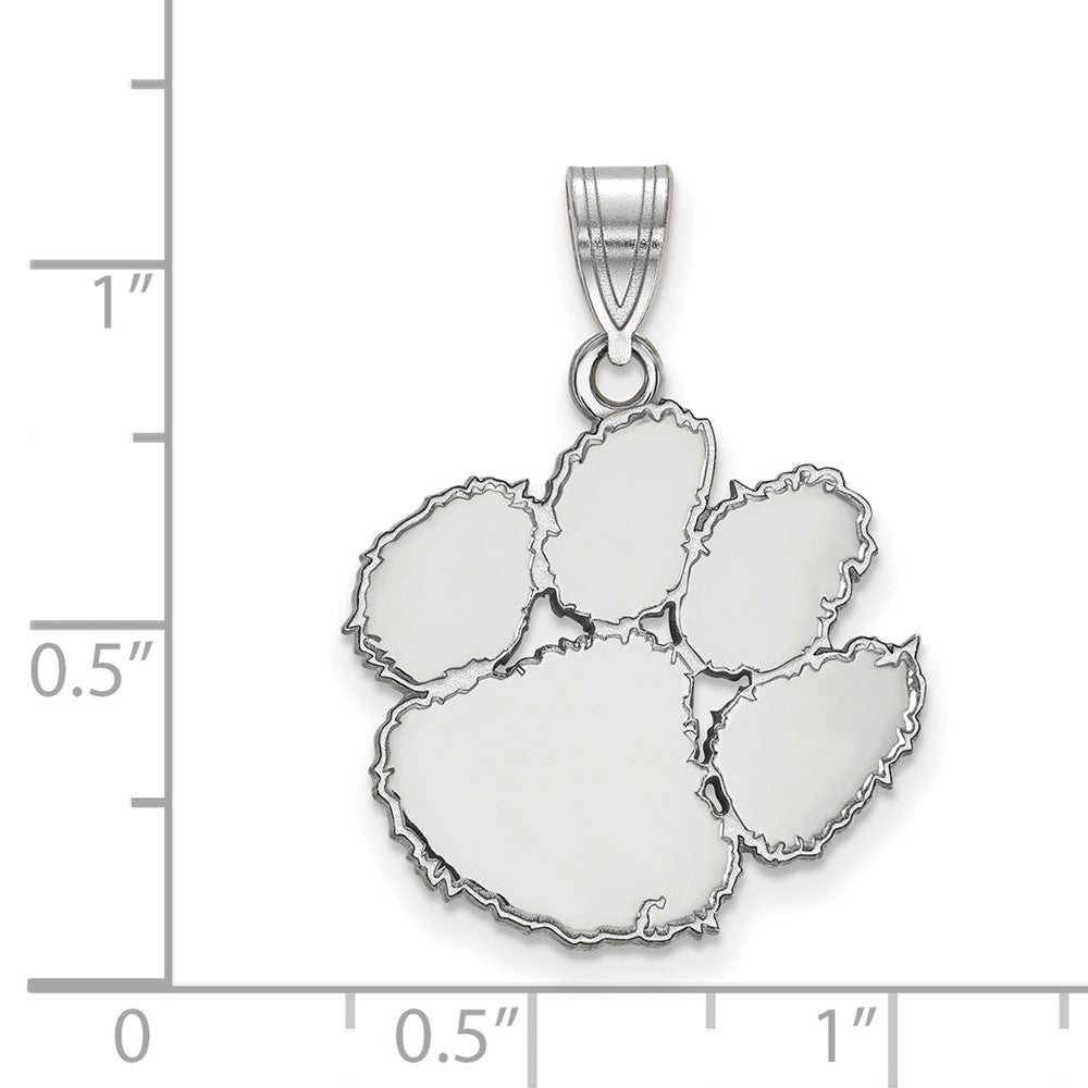Sterling Silver Rhodium Plated Logoart Clemson University Tiger Paw Large Pendant