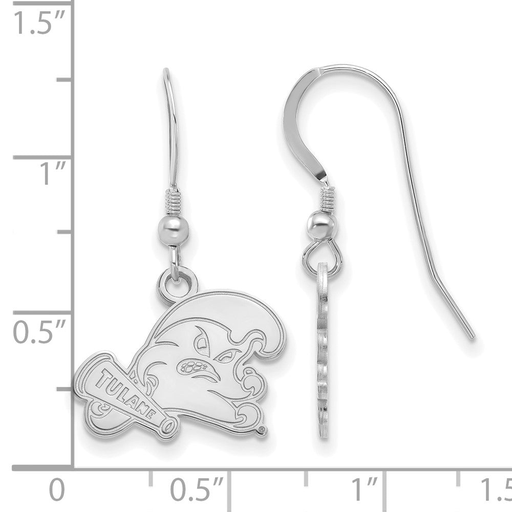 Sterling Silver Rhodium Plated Logoart Tulane University Small Dangle Wire Earrings