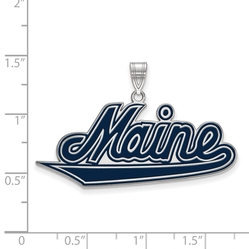 Sterling Silver Rhodium Plated Logoart University Of Maine Extra Large Enameled Pendant