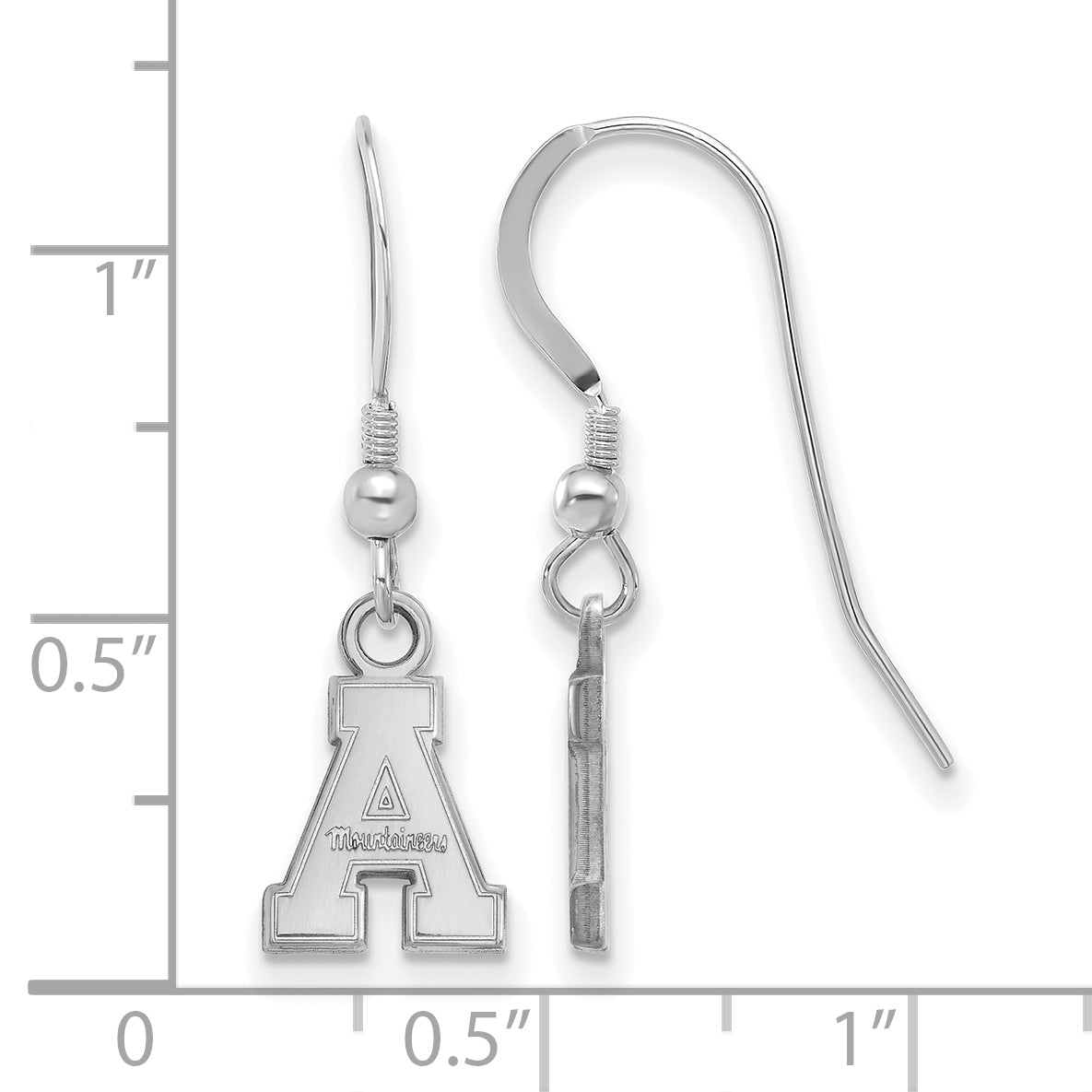 Sterling Silver Rhodium Plated Logoart Appalachian State University Extra Small Dangle Wire Earrings