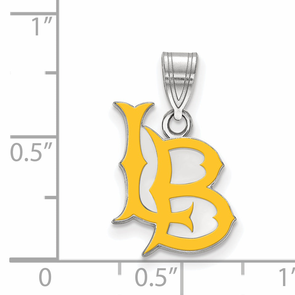 Sterling Silver Rhodium Plated Logoart California State University Long Beach L B Medium Enameled Pendant