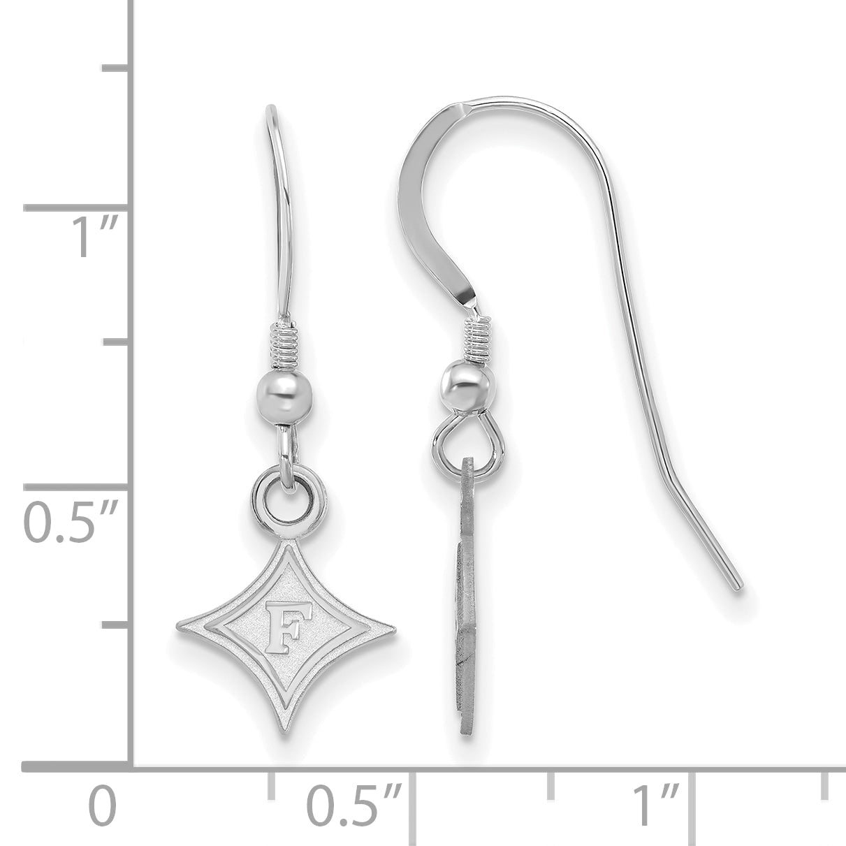 Sterling Silver Rhodium Plated Logoart Furman University Extra Small Dangle Wire Earrings