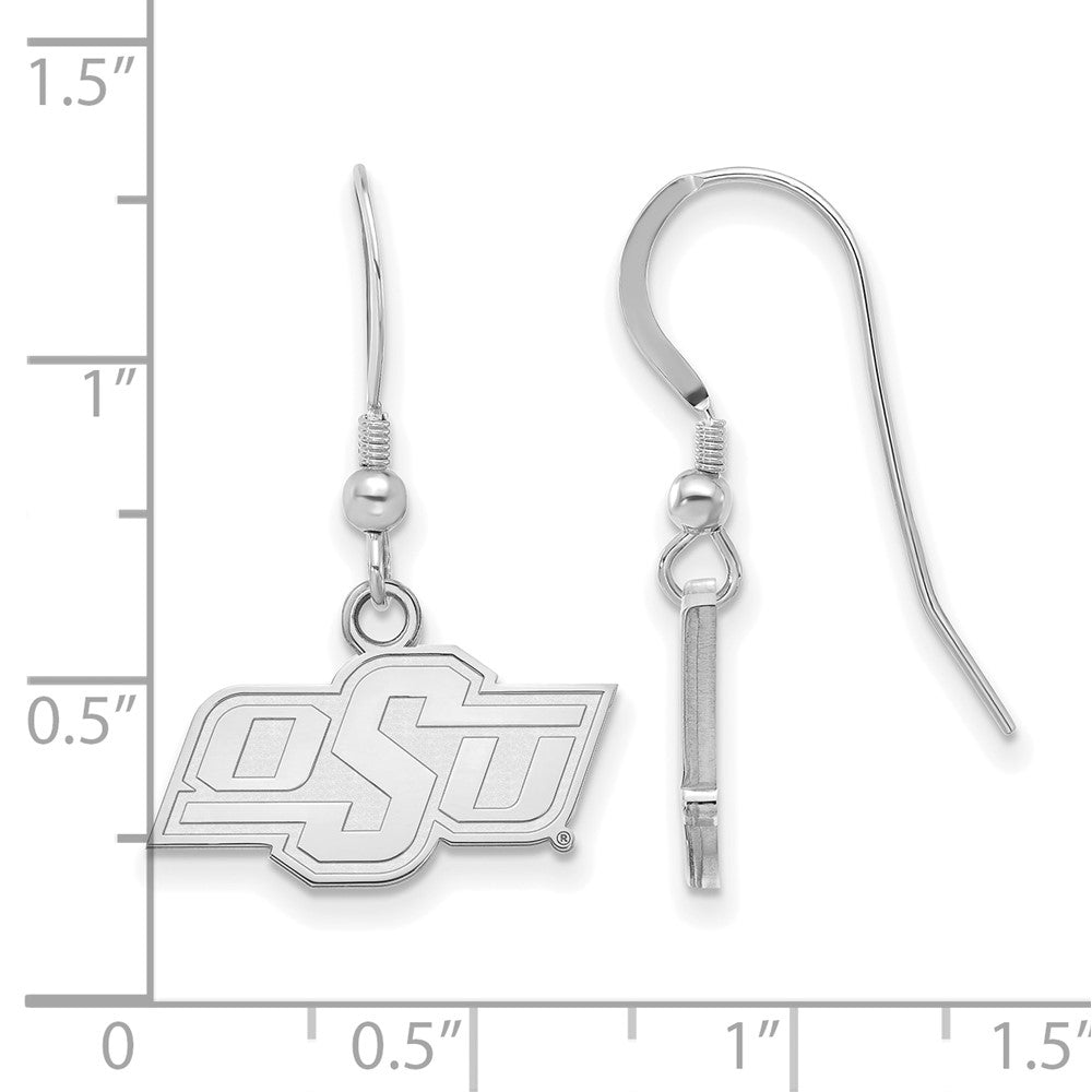 Sterling Silver Rhodium Plated Logoart Oklahoma State University O S U Extra Small Dangle Wire Earrings