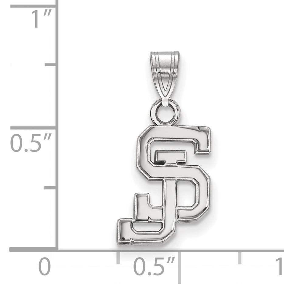 Sterling Silver Rhodium Plated Logoart San Jose State University S J Small Pendant