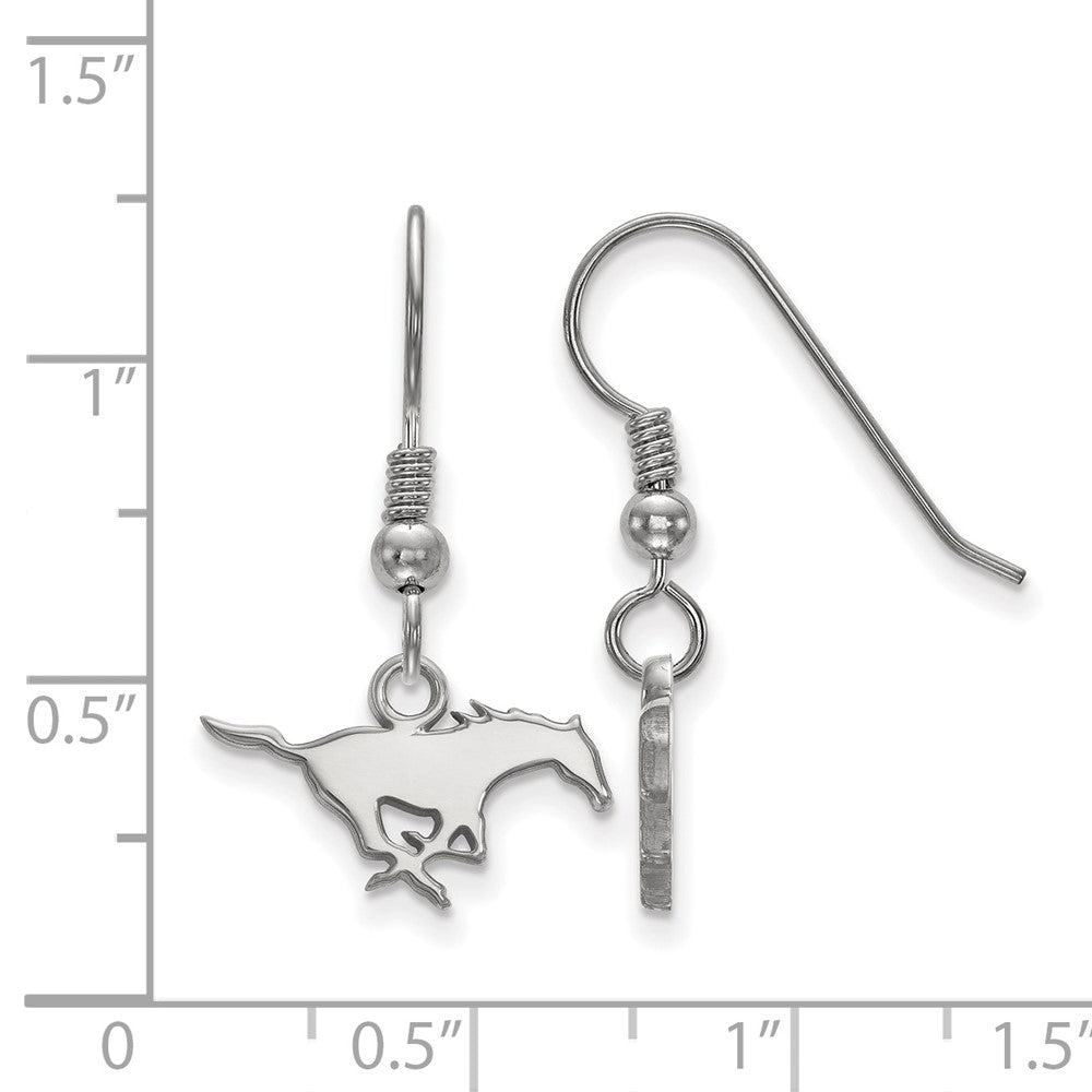 Sterling Silver Rhodium Plated Logoart Southern Methodist University Mustang Extra Small Dangle Wire Earrings