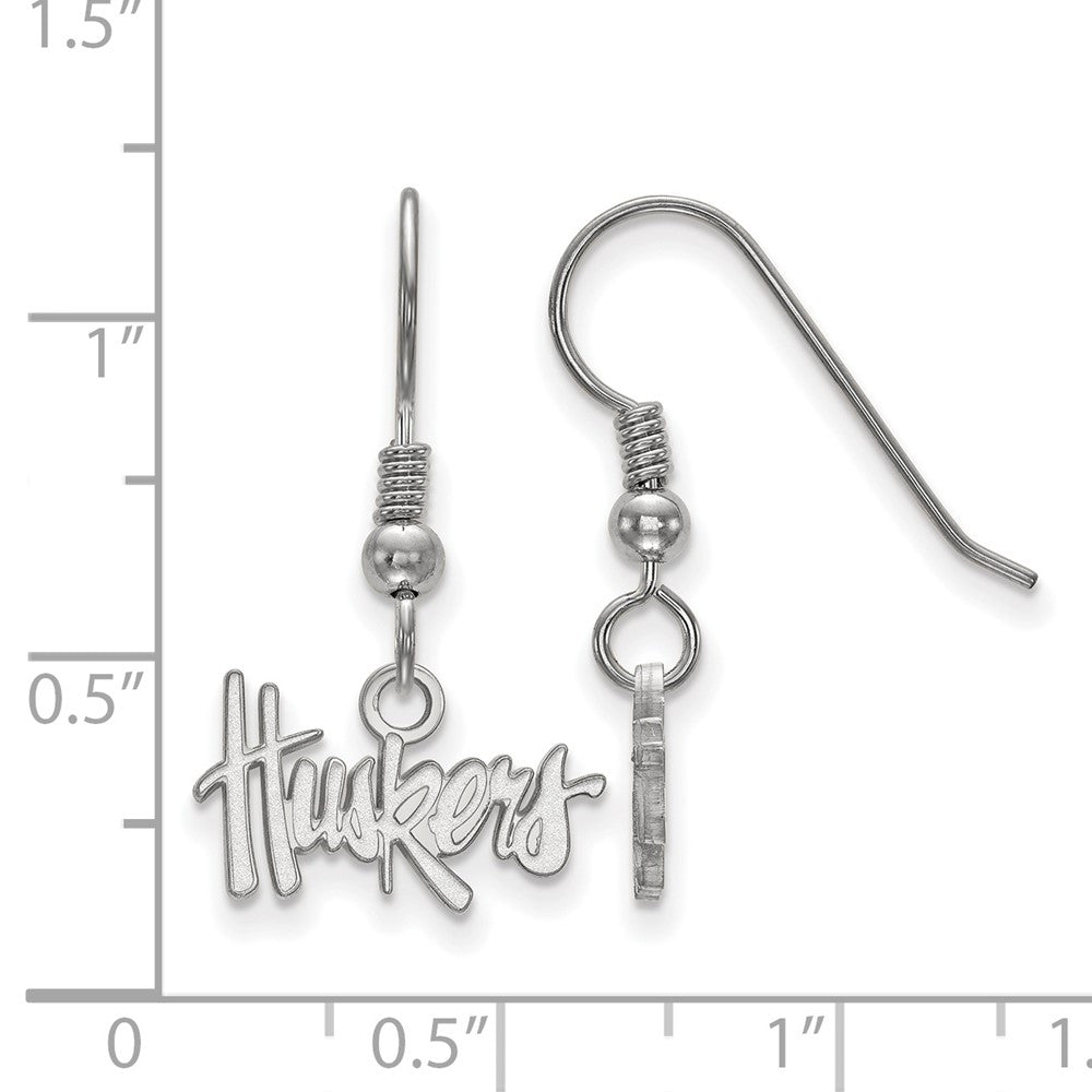 Sterling Silver Rhodium Plated Logoart University Of Nebraska Huskers Extra Small Dangle Wire Earrings