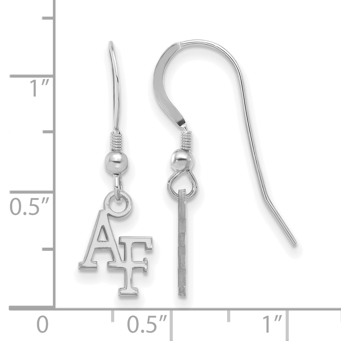 Sterling Silver Rhodium Plated Logoart United States Air Force Academy A F Extra Small Dangle Wire Earrings