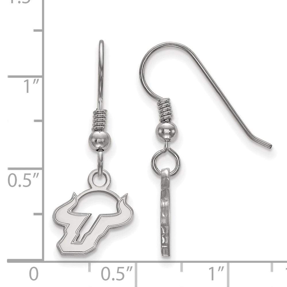 Sterling Silver Rhodium Plated Logoart University Of South Florida Bull Extra Small Dangle Wire Earrings