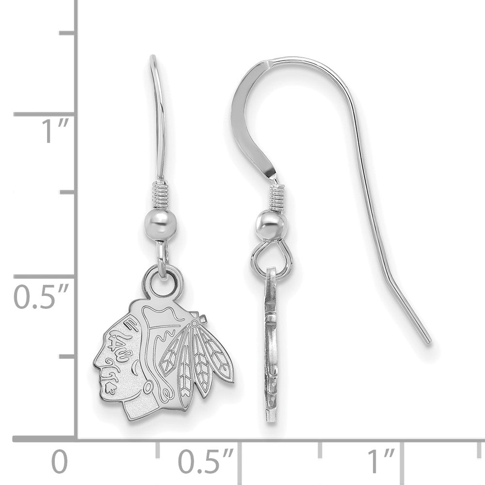 Sterling Silver Rhodium Plated Nhl Logoart Chicago Blackhawks Extra Small Dangle Earrings