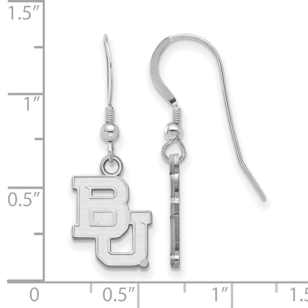 Sterling Silver Rhodium Plated Logoart Baylor University Bears Small Dangle Wire Earrings