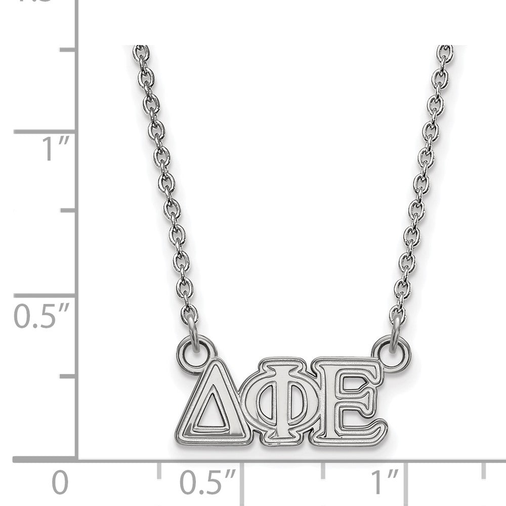 Sterling Silver Rhodium Plated Logoart Delta Phi Epsilon Sorority Greek Letters Extra Small Pendant 18 Inch Necklace