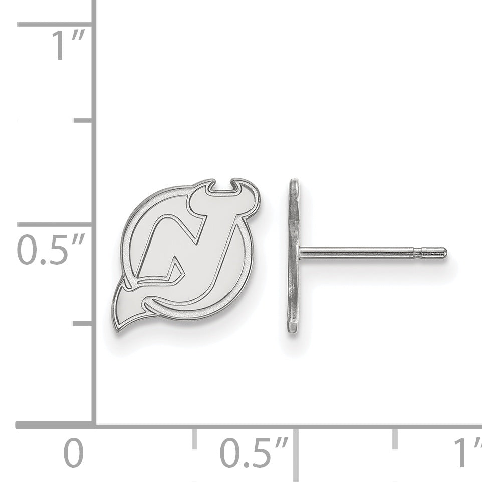 Sterling Silver Rhodium Plated Nhl Logoart New Jersey Devils Extra Small Post Earrings