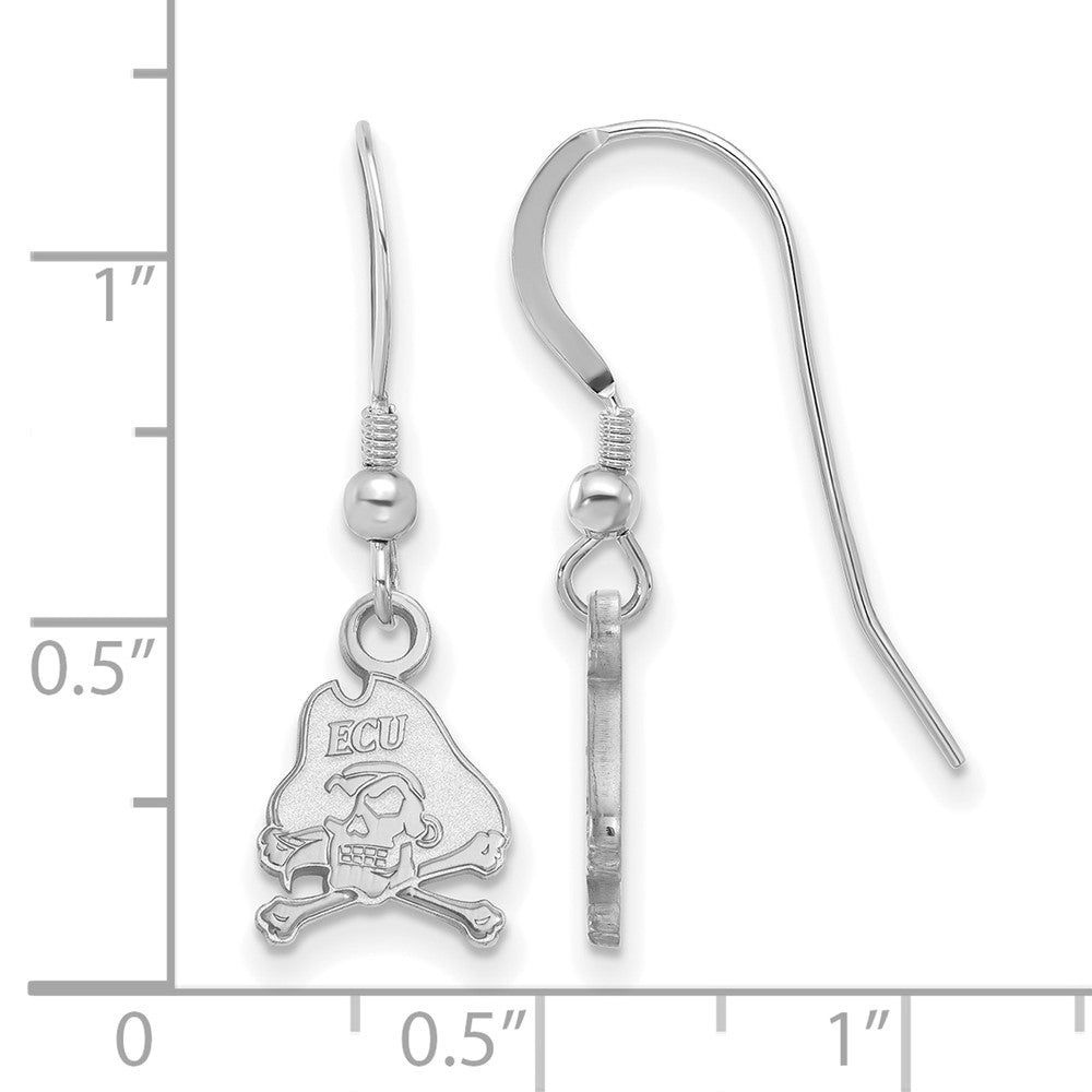 Sterling Silver Rhodium Plated Logoart East Carolina University Pirate Extra Small Dangle Wire Earrings