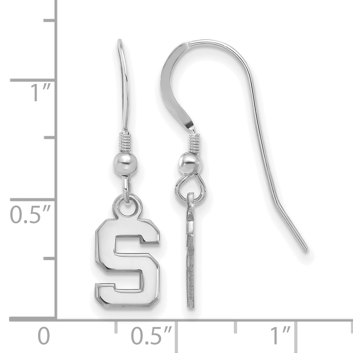 Sterling Silver Rhodium Plated Logoart Michigan State University Letter S Extra Small Dangle Wire Earrings