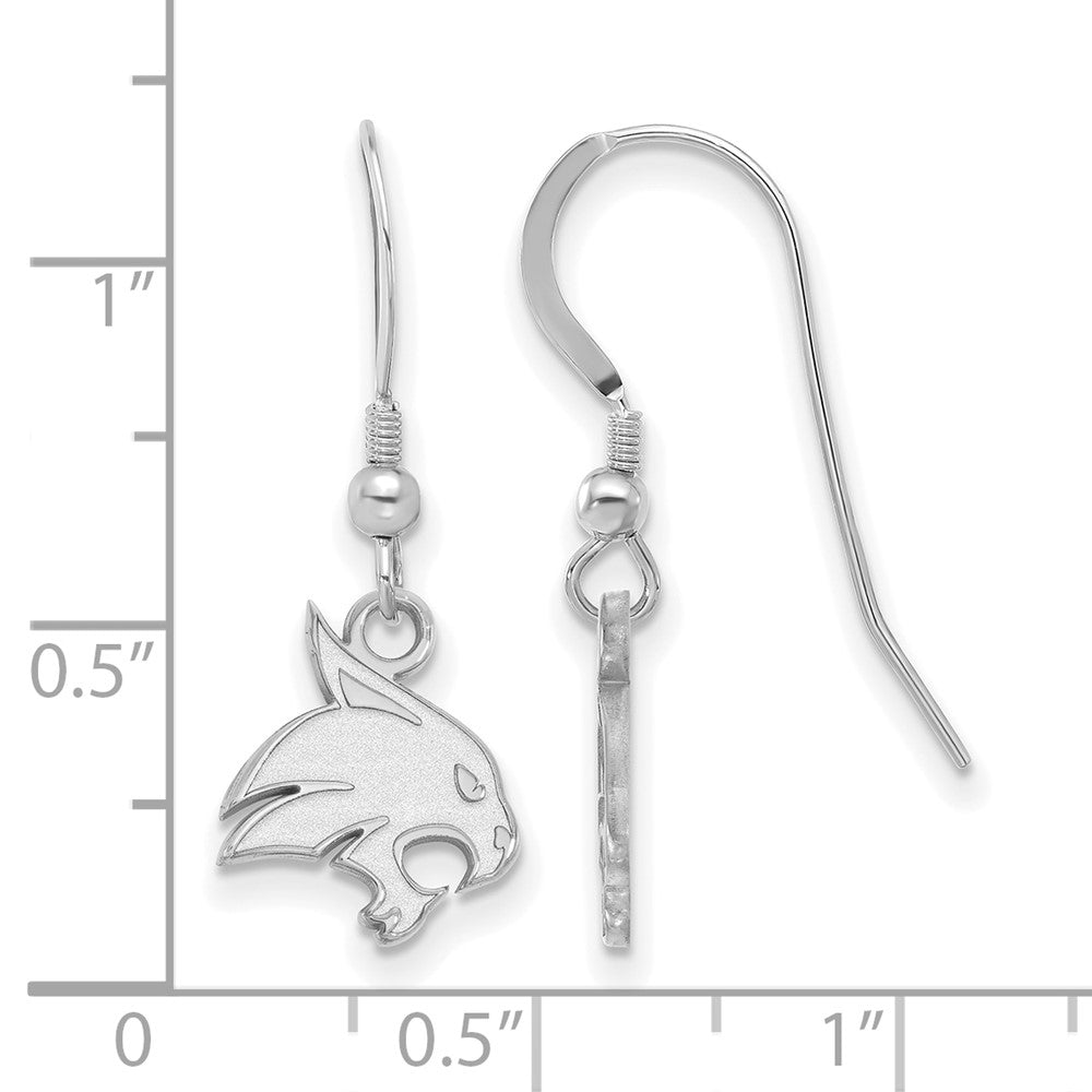 Sterling Silver Rhodium Plated Logoart Texas State University Bobcat Small Dangle Wire Earrings