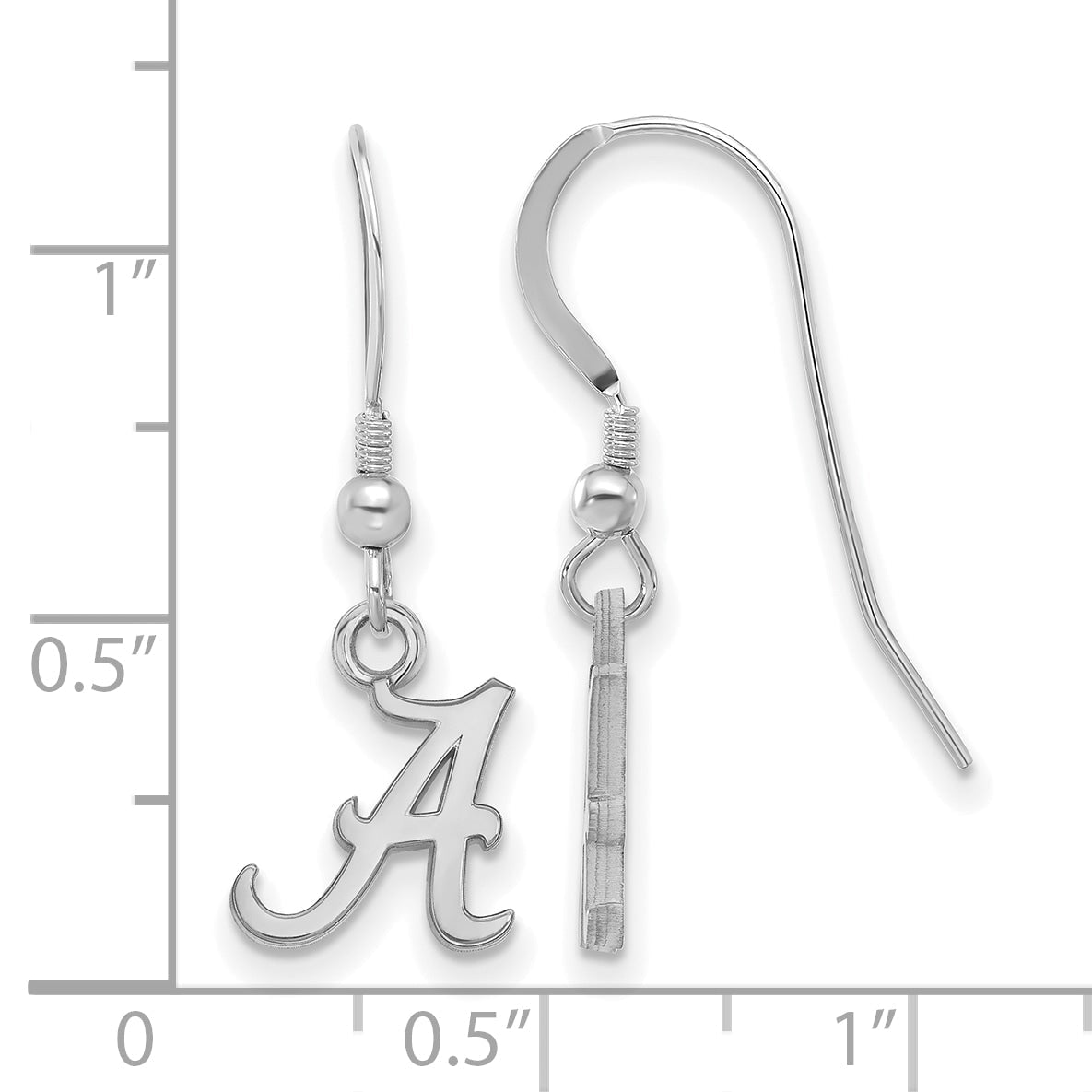 Sterling Silver Rhodium Plated Logoart University Of Alabama Letter A Extra Small Dangle Wire Earrings