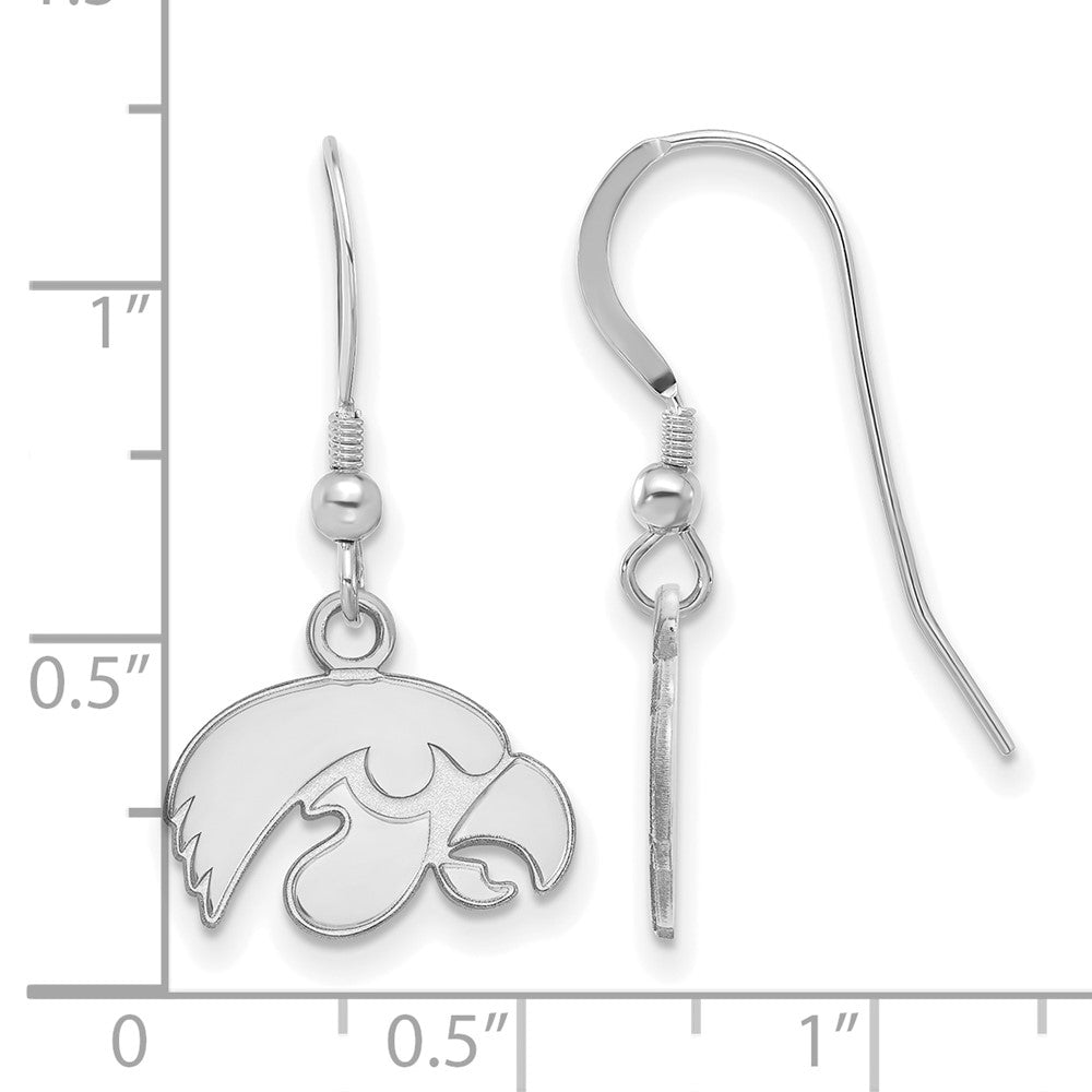 Sterling Silver Rhodium Plated Logoart University Of Iowa Hawk Extra Small Dangle Wire Earrings