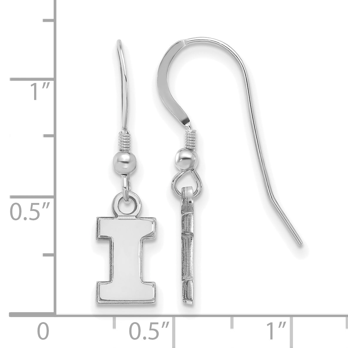 Sterling Silver Rhodium Plated Logoart University Of Illinois Letter I Extra Small Dangle Wire Earrings