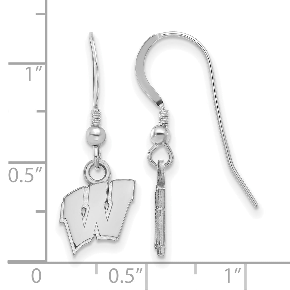 Sterling Silver Rhodium Plated Logoart University Of Wisconsin Letter W Extra Small Dangle Wire Earrings