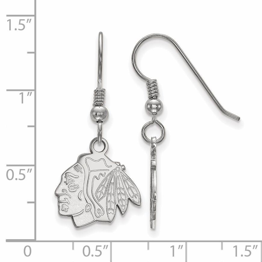 Sterling Silver Rhodium Plated Nhl Logoart Chicago Blackhawks Small Dangle Earrings