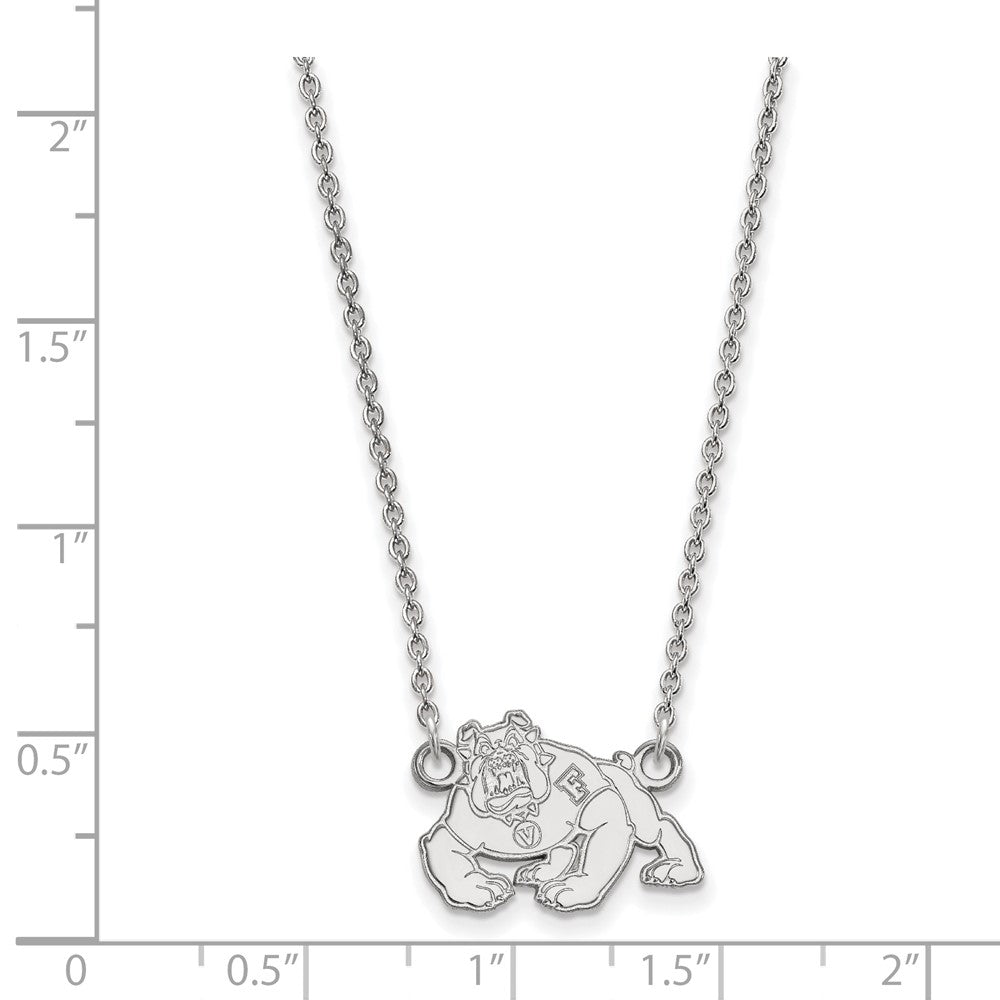 Sterling Silver Rhodium Plated Logoart California State University Fresno Bulldog Small Pendant 18 Inch Necklace