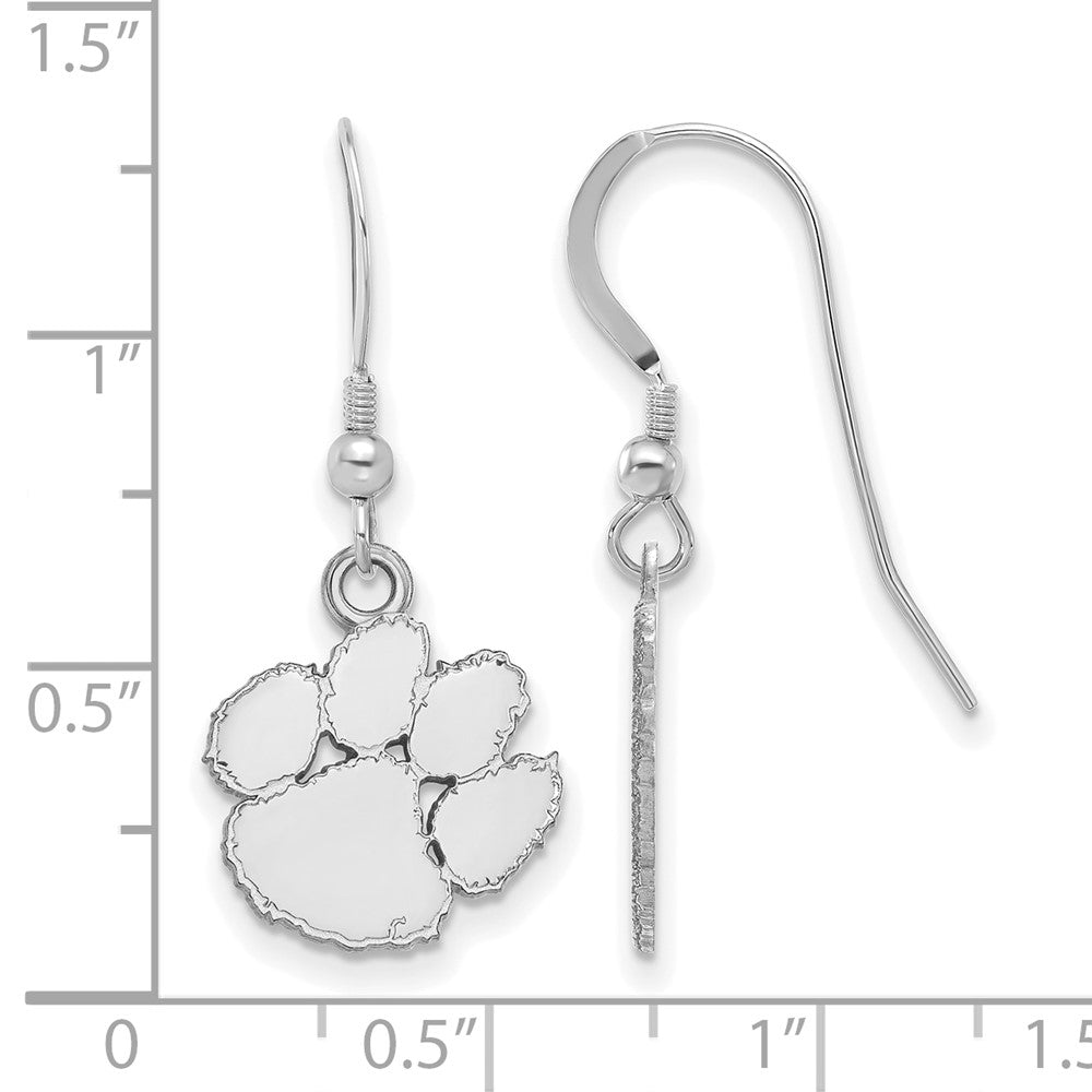 Sterling Silver Rhodium Plated Logoart Clemson University Tiger Paw Small Dangle Wire Earrings