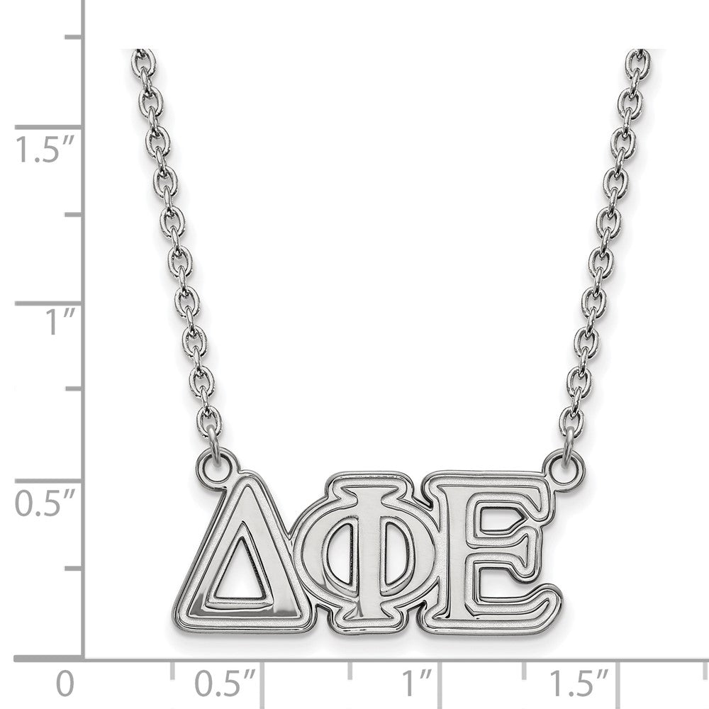 Sterling Silver Rhodium Plated Logoart Delta Phi Epsilon Sorority Greek Letters Medium Pendant 18 Inch Necklace