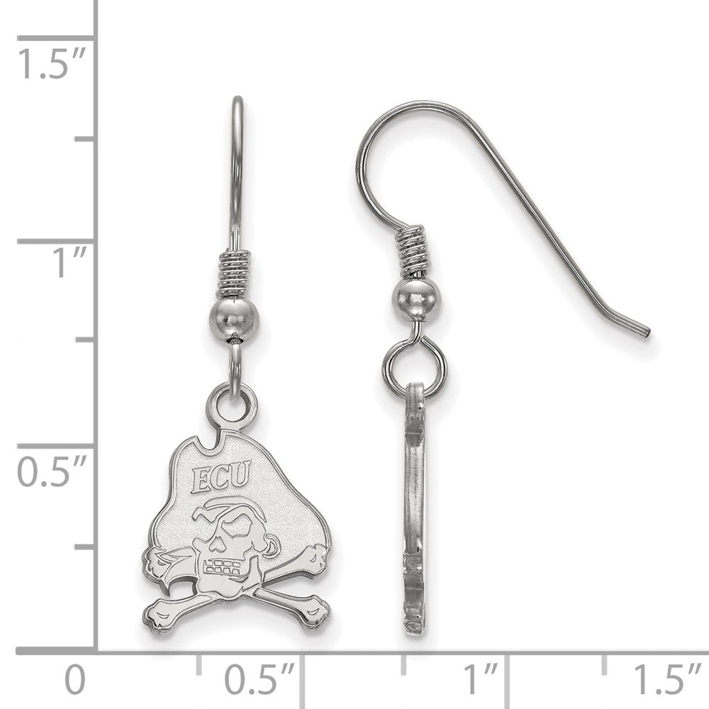 Sterling Silver Rhodium Plated Logoart East Carolina University Pirate Small Dangle Wire Earrings