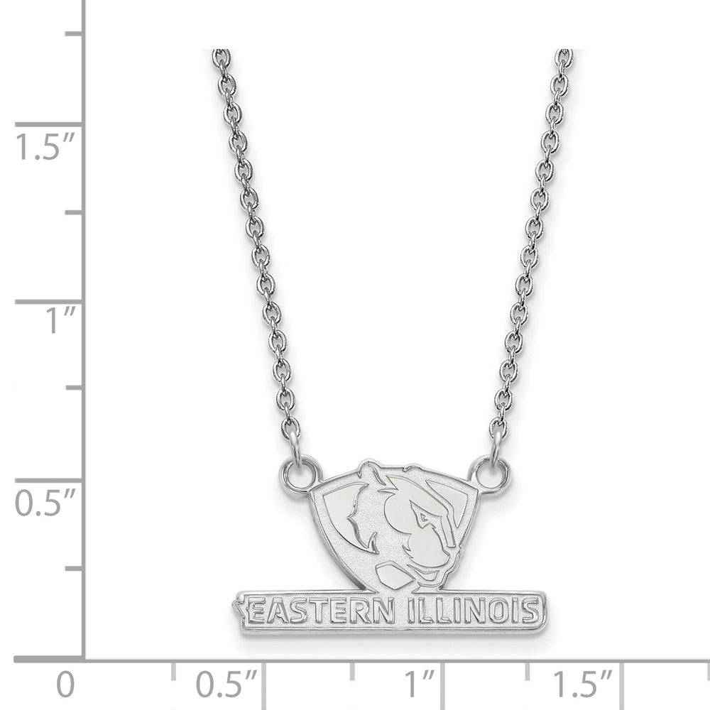 Sterling Silver Rhodium Plated Logoart Eastern Illinois University Small Pendant 18 Inch Necklace