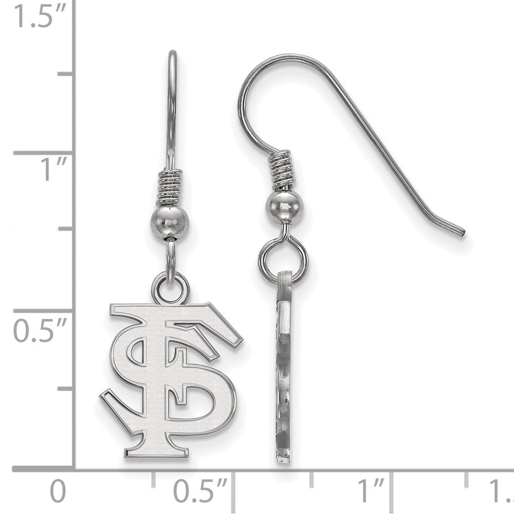 Sterling Silver Rhodium Plated Logoart Florida State University F S Small Dangle Wire Earrings