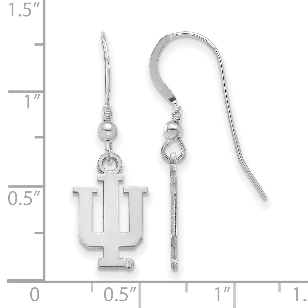 Sterling Silver Rhodium Plated Logoart Indiana University I U Small Dangle Wire Earrings