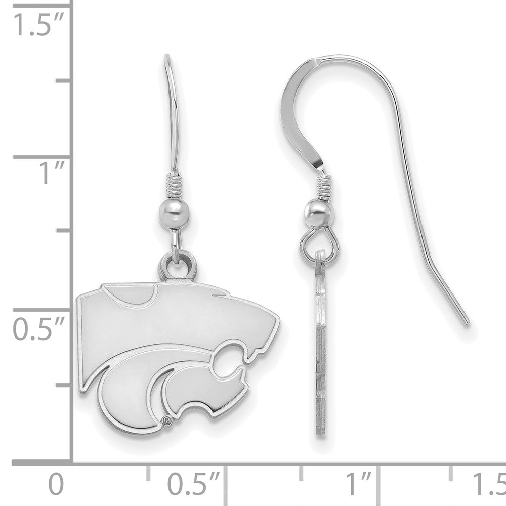 Sterling Silver Rhodium Plated Logoart Kansas State University Wildcat Small Dangle Wire Earrings