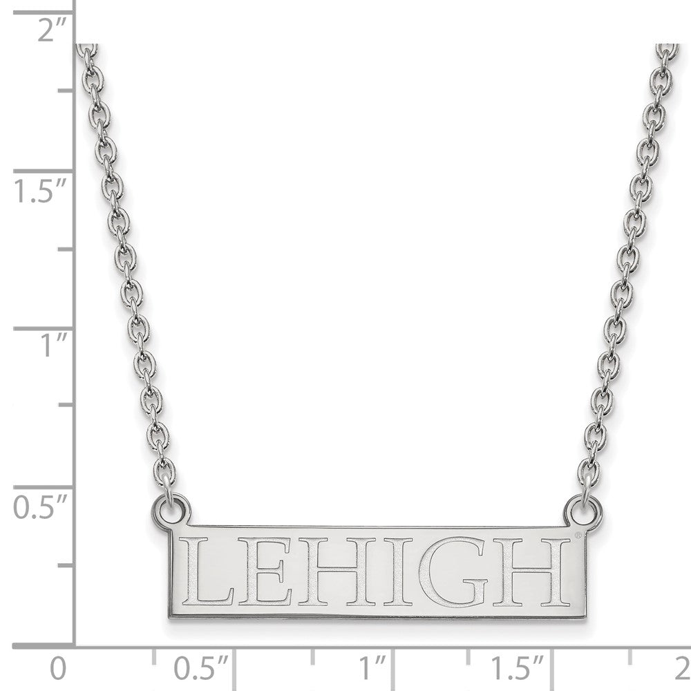 Sterling Silver Rhodium Plated Logoart Lehigh University Large Bar Pendant 18 Inch Necklace