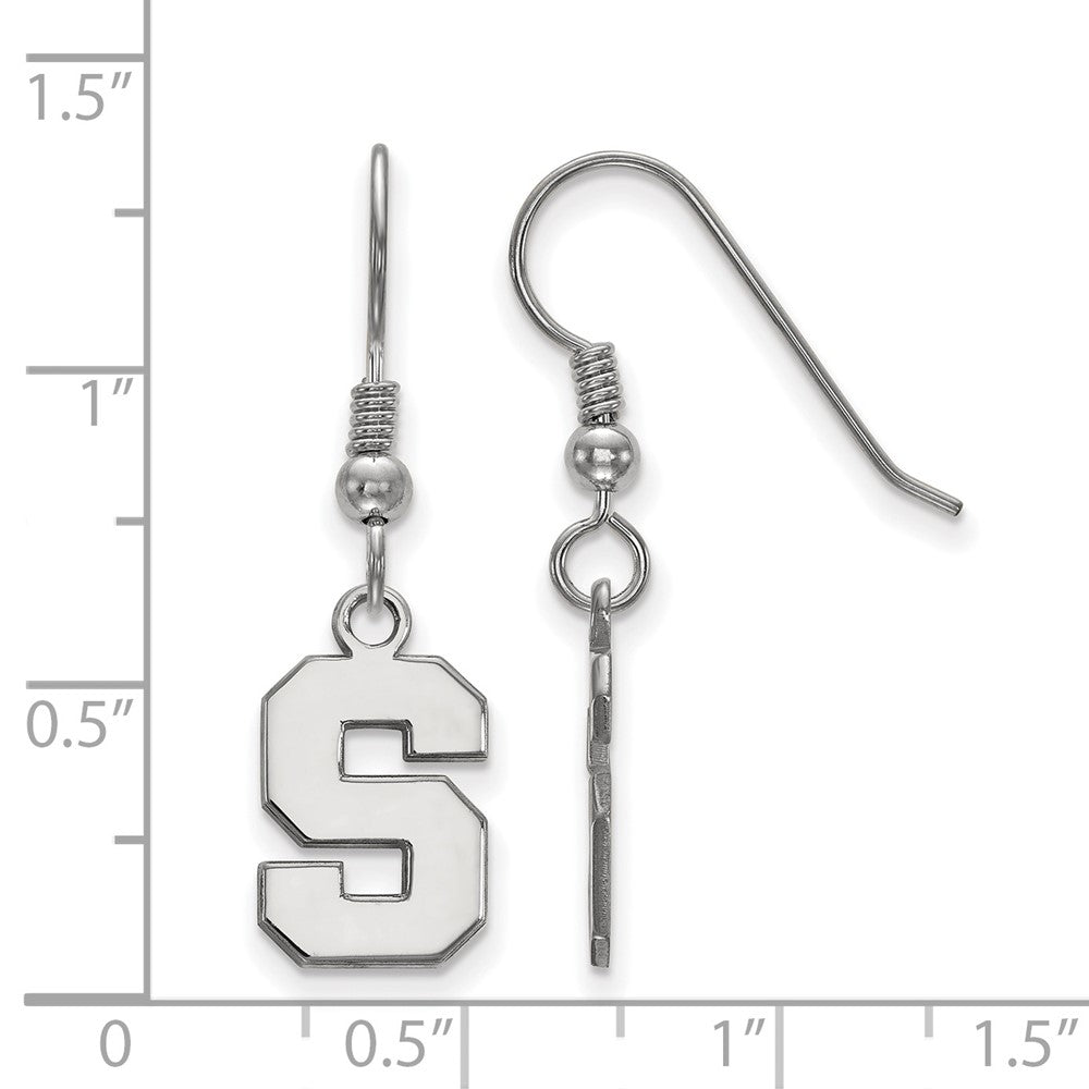 Sterling Silver Rhodium Plated Logoart Michigan State University Letter S Small Dangle Wire Earrings