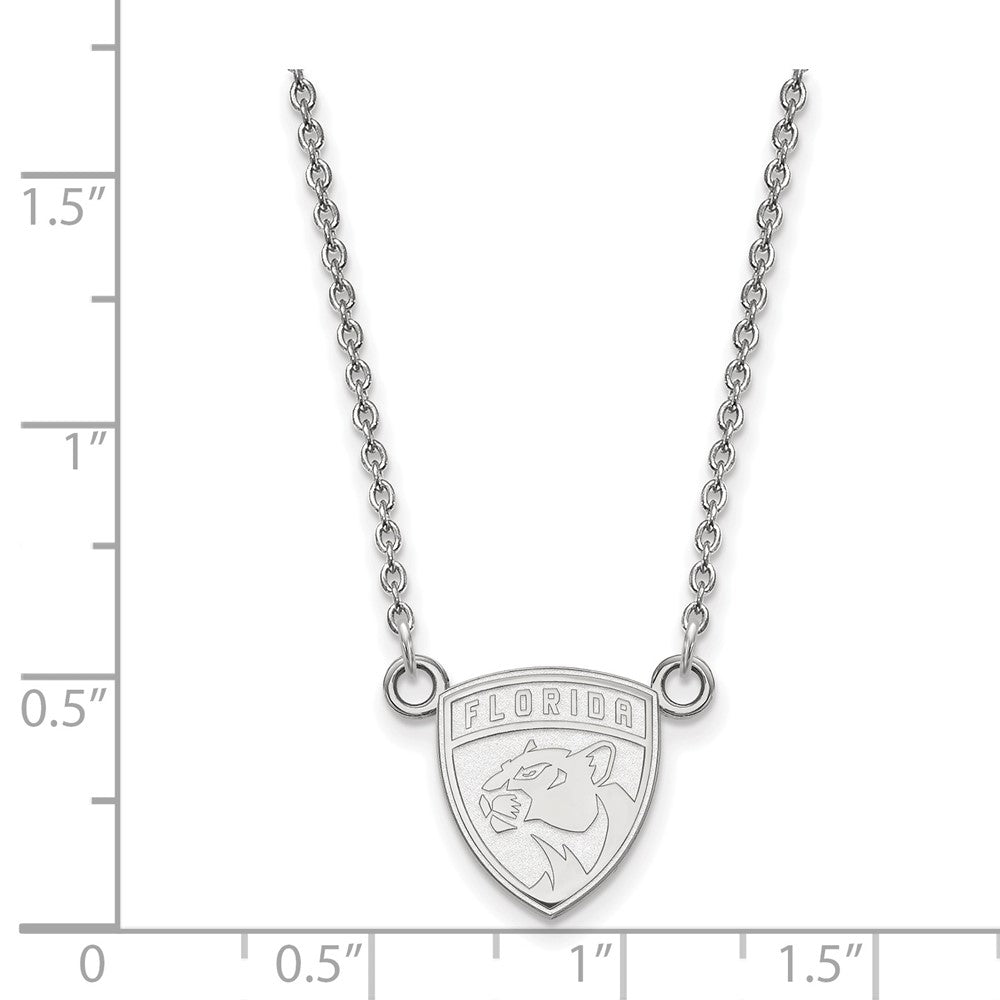 Sterling Silver Rhodium Plated Nhl Logoart Florida Panthers Small Pendant 18 Inch Necklace