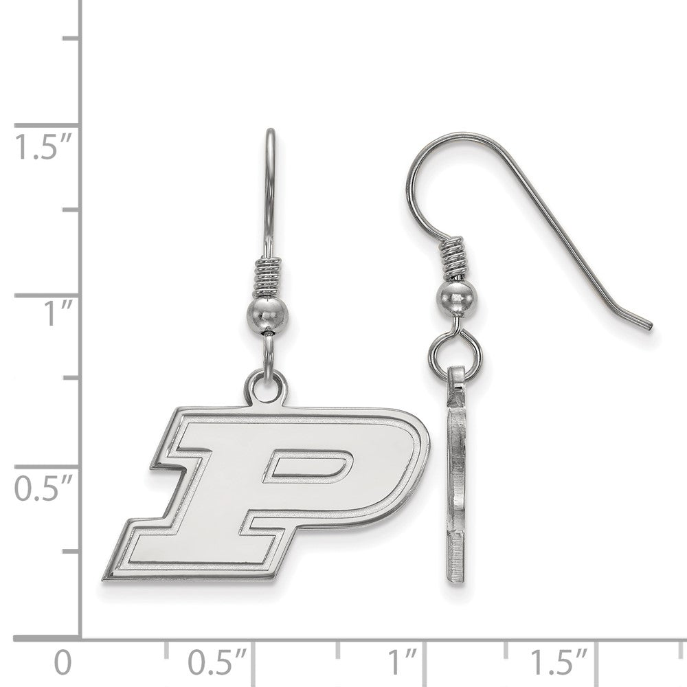 Sterling Silver Rhodium Plated Logoart Purdue University Letter P Small Dangle Wire Earrings